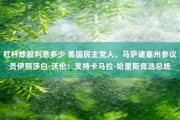 杠杆炒股利息多少 美国民主党人、马萨诸塞州参议员伊丽莎白·沃伦：支持卡马拉·哈里斯竞选总统